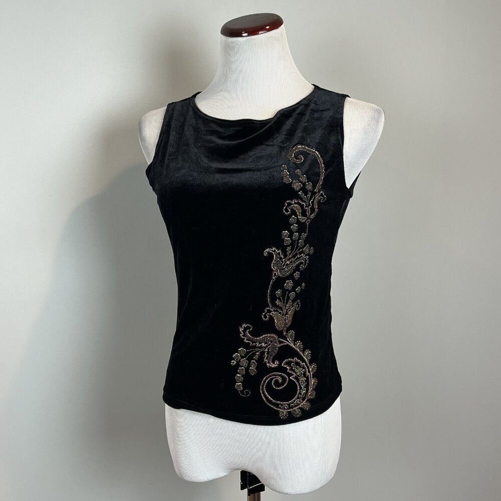 Vintage 90s Black Velvet Sleeveless‎ Top Size Large But Runs Small